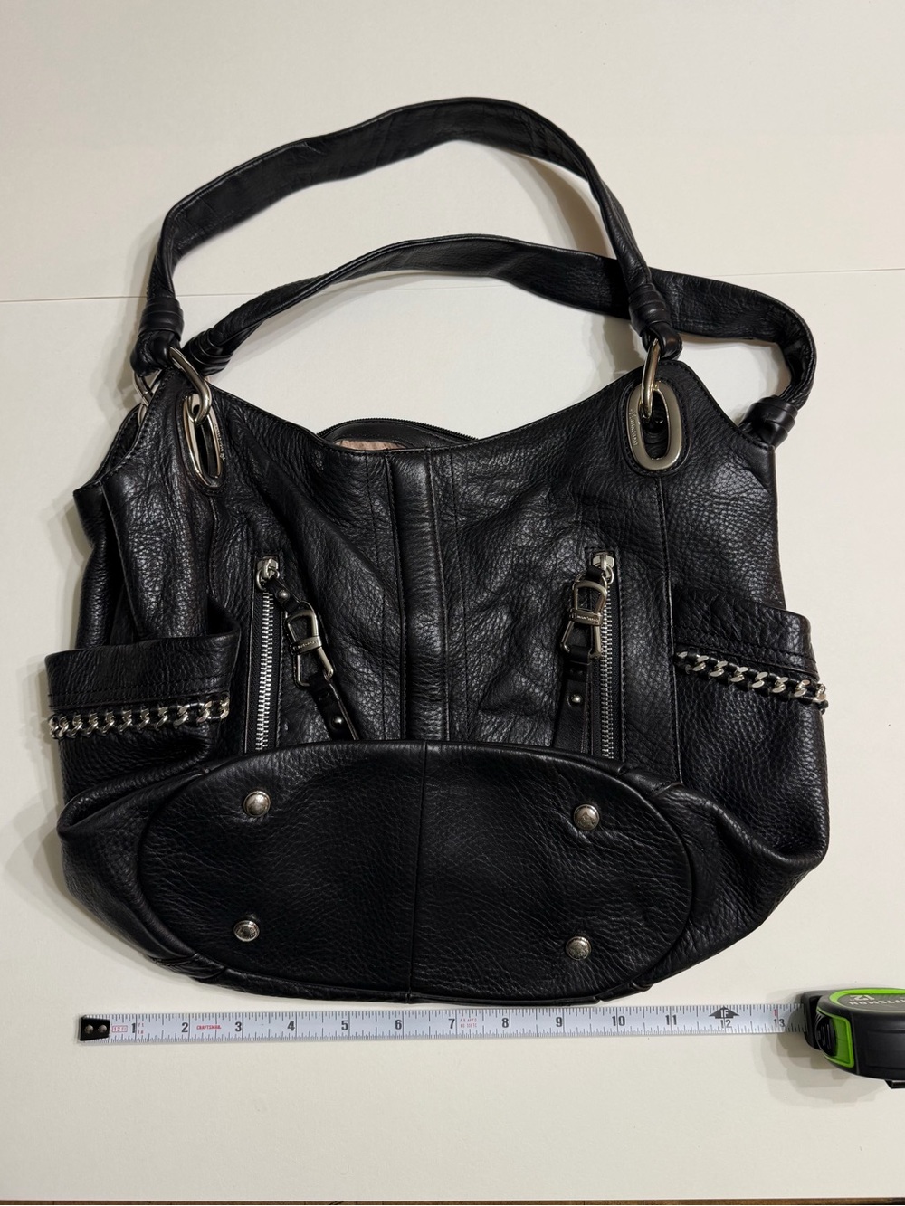 B. Makowsky Black Soft Leather Chain-Accent Women's Tote Bag